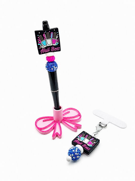 Nail Boss Beaded Pen & Matching Phone Charm Set