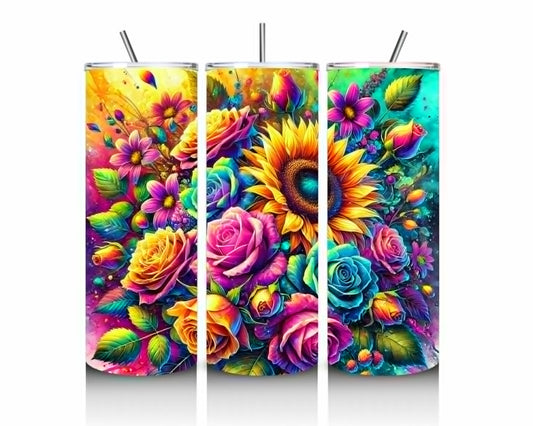 Rainbow Floral Sunflower 20oz Stainless Steel Tumbler