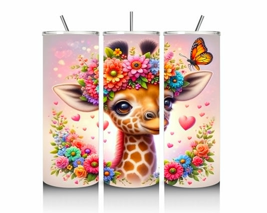 Cute Floral Giraffe 20oz Stainless Steel Tumbler