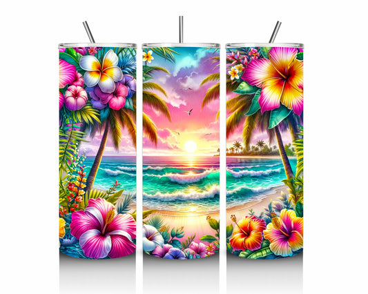 Tropical Sunset Paradise 20oz Stainless Steel Tumbler