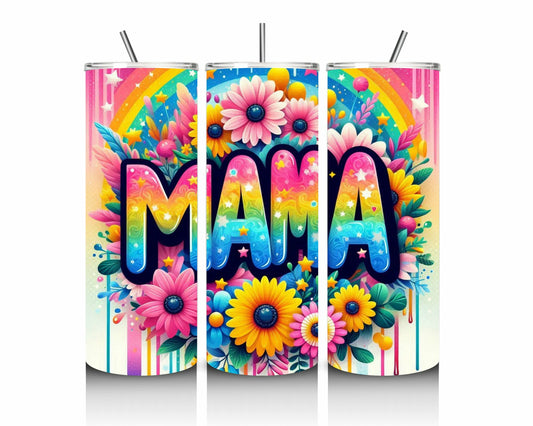 Personalised Mama Floral Rainbow 20oz Stainless Steel Tumbler