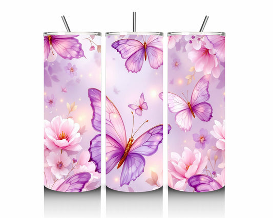 Purple Butterfly Floral 20oz Stainless Steel Tumbler