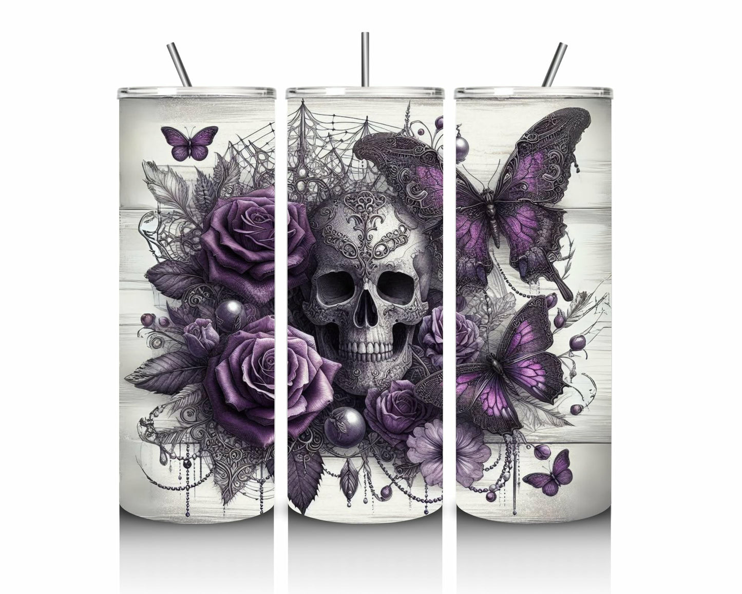 Gothic Skull & Purple Roses 20oz Stainless Steel Tumbler
