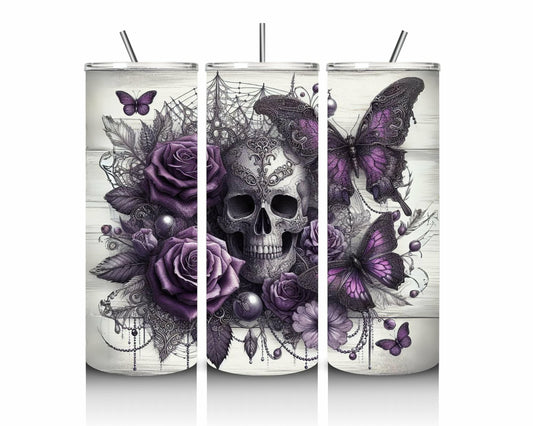 Gothic Skull & Purple Roses 20oz Stainless Steel Tumbler