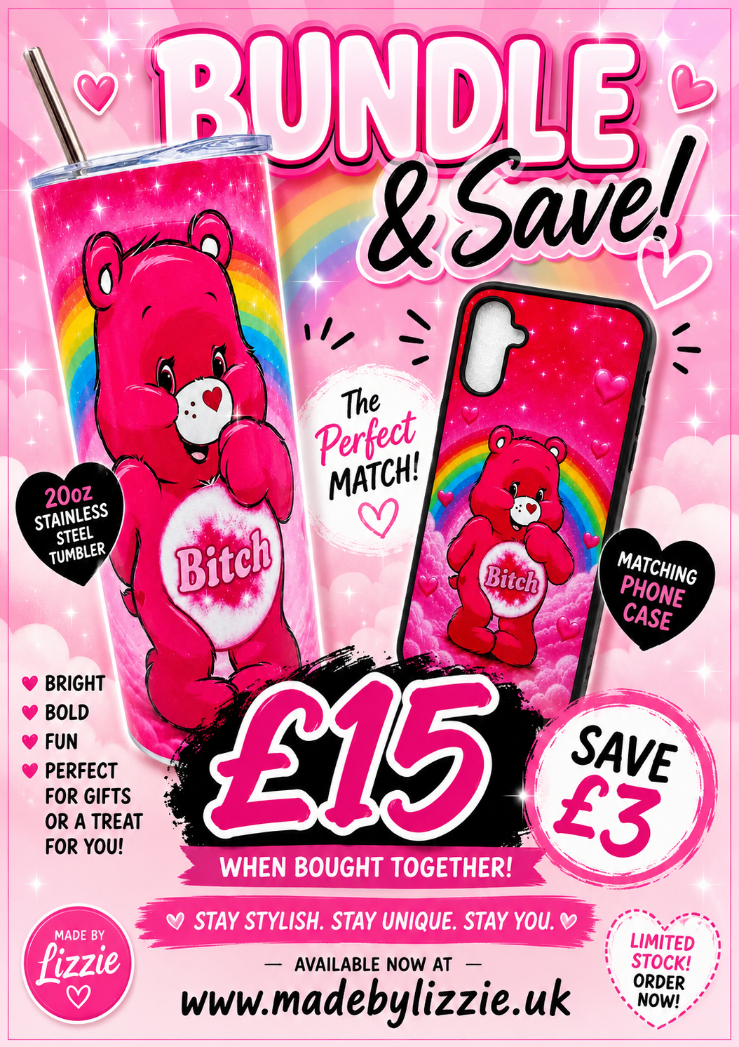 Bitch Bear Phone Case & Tumbler Set