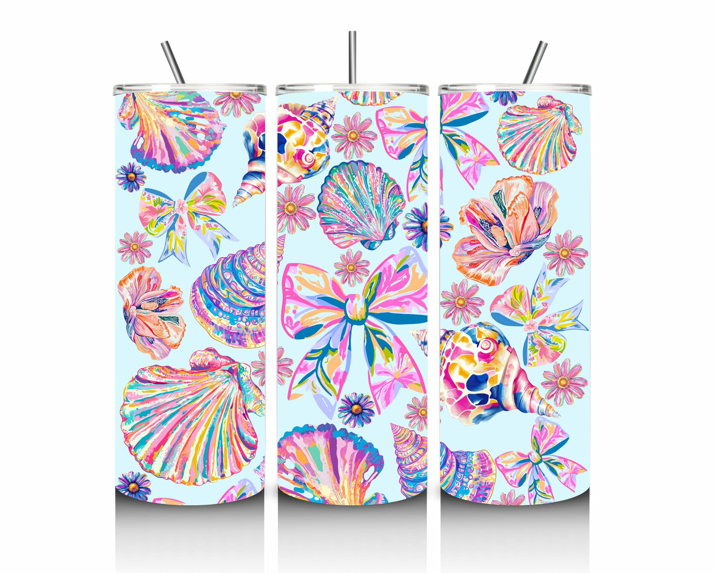 Pastel Seashells & Bows 20oz Stainless Steel Tumbler