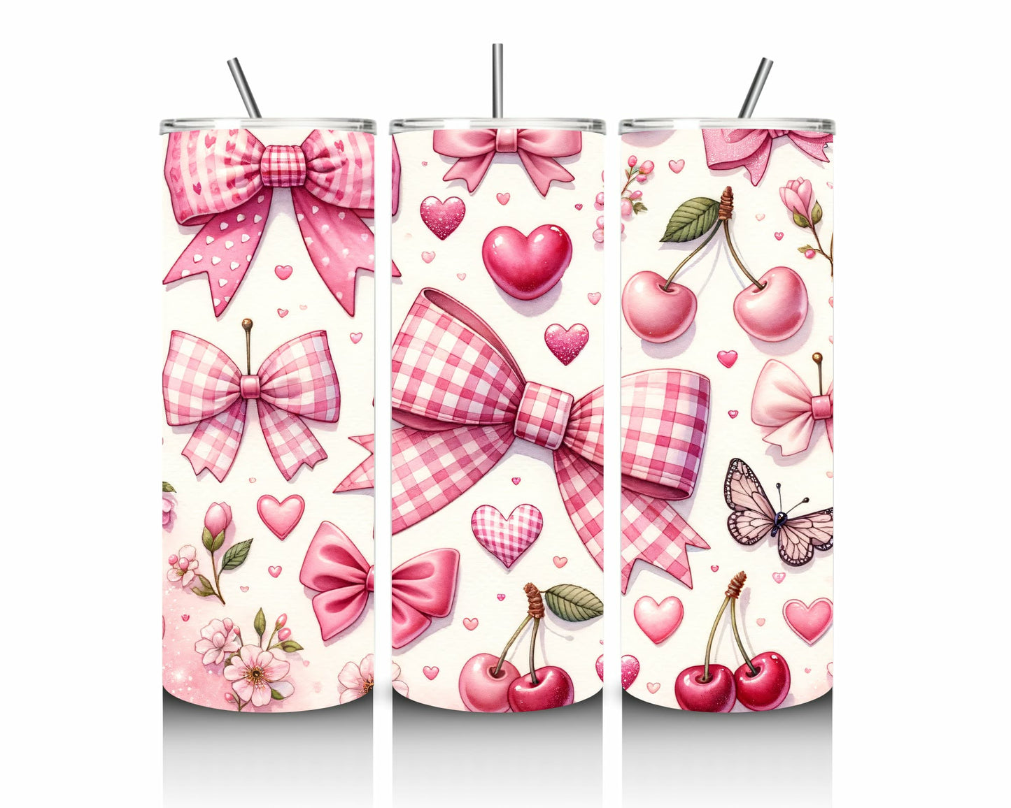 Pink Coquette Bows & Cherries 20oz Stainless Steel Tumbler