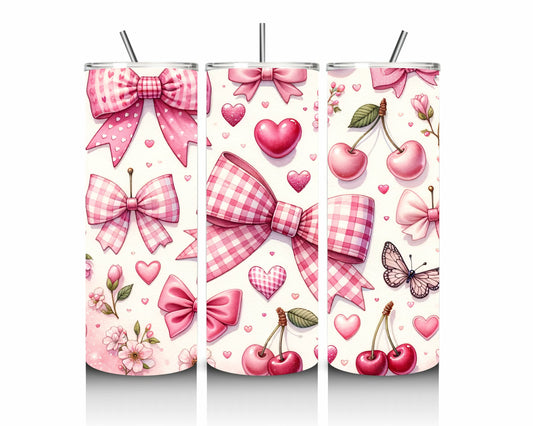 Pink Coquette Bows & Cherries 20oz Stainless Steel Tumbler